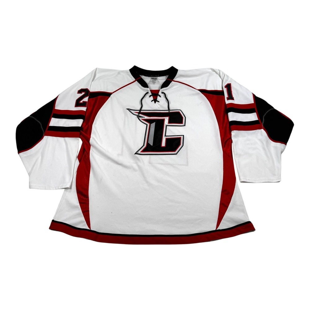Churchill Hockey Jersey 2XL White Red Athletic Knit Hockey Shirt Number 21 Adult